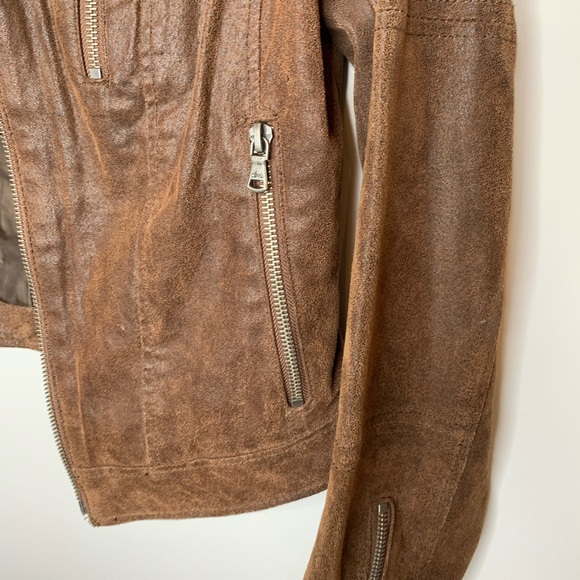 Levi’s Brown Leather Moto Jacket Sz petite small - Picture 6 of 8